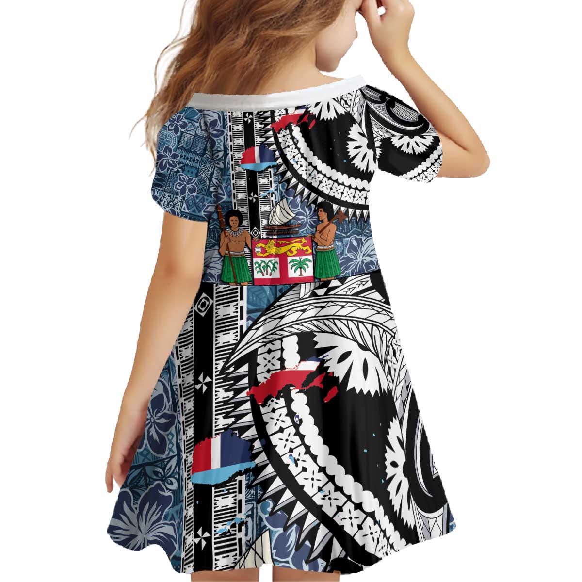 Fiji Day Family Matching Off The Shoulder Long Sleeve Dress and Hawaiian Shirt Traditional Tapa with Hibiscus and Emblems LT03 - Polynesian Pride