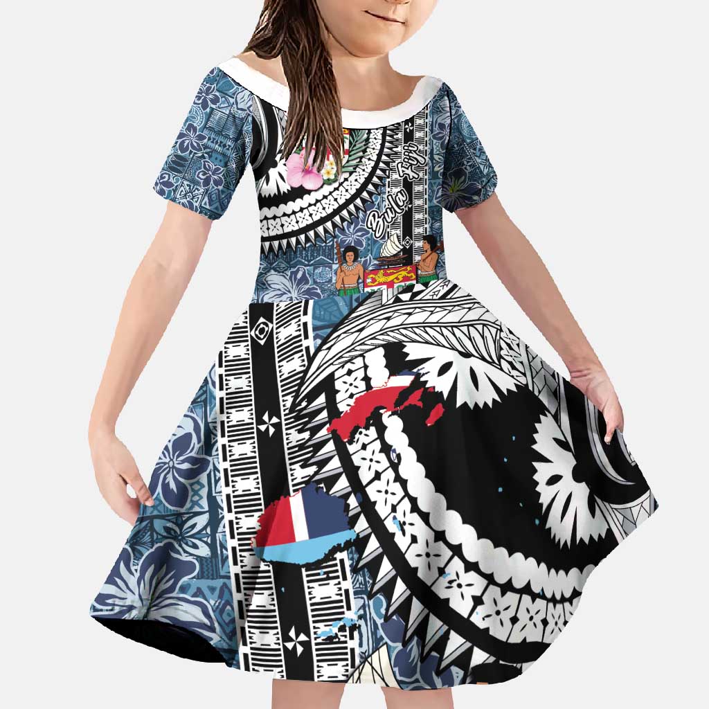 Fiji Day Family Matching Off Shoulder Maxi Dress and Hawaiian Shirt Traditional Tapa with Hibiscus and Emblems