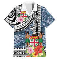 Fiji Day Family Matching Off Shoulder Maxi Dress and Hawaiian Shirt Traditional Tapa with Hibiscus and Emblems