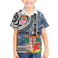 Fiji Day Family Matching Off Shoulder Maxi Dress and Hawaiian Shirt Traditional Tapa with Hibiscus and Emblems