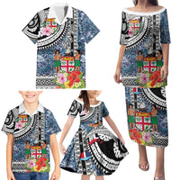 Fiji Day Family Matching Puletasi and Hawaiian Shirt Traditional Tapa with Hibiscus and Emblems
