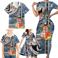 Fiji Day Family Matching Short Sleeve Bodycon Dress and Hawaiian Shirt Traditional Tapa with Hibiscus and Emblems LT03 - Polynesian Pride