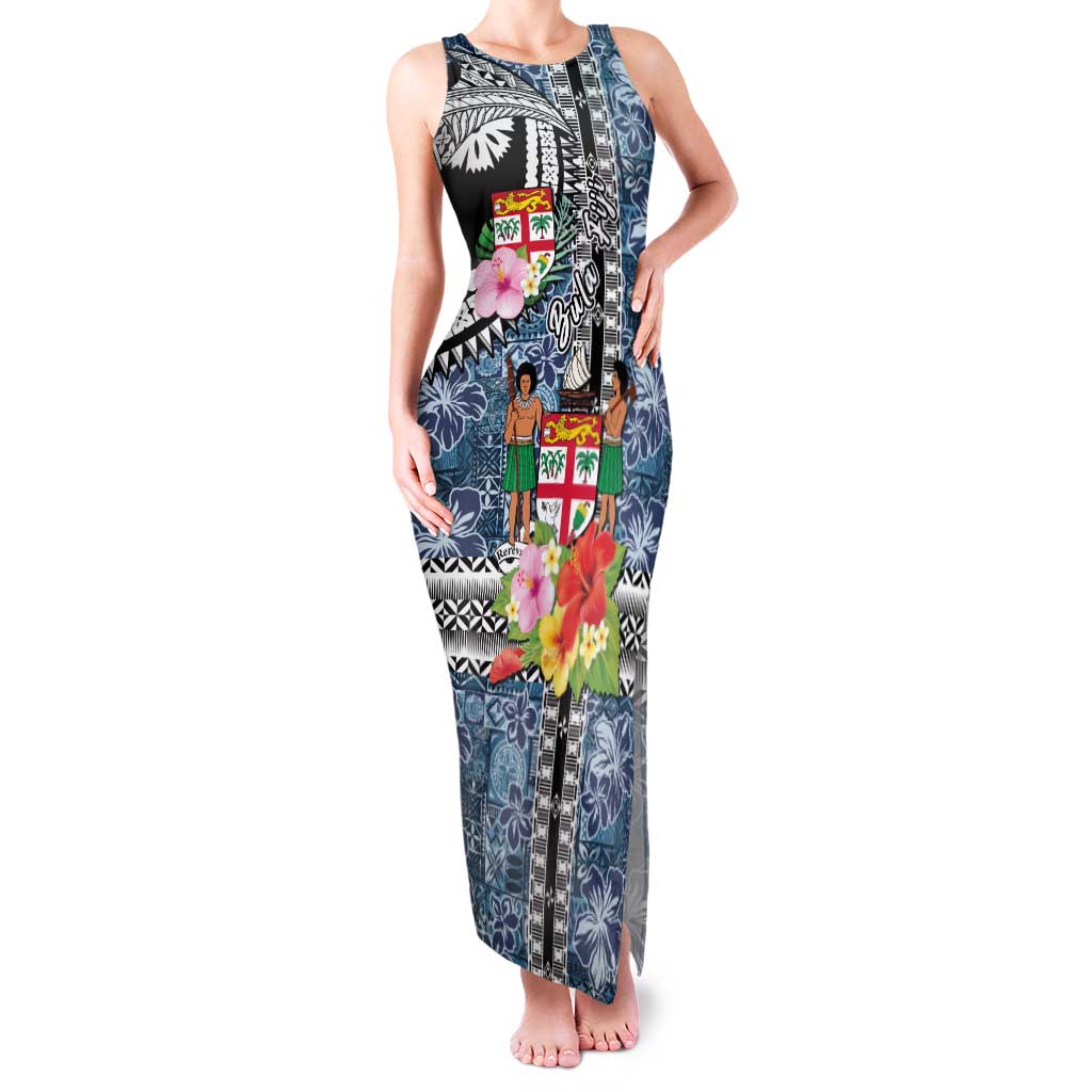 Fiji Day Family Matching Tank Maxi Dress and Hawaiian Shirt Traditional Tapa with Hibiscus and Emblems