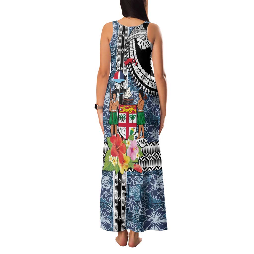 Fiji Day Family Matching Tank Maxi Dress and Hawaiian Shirt Traditional Tapa with Hibiscus and Emblems