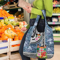 Fiji Day Grocery Bag Traditional Tapa with Hibiscus and Emblems