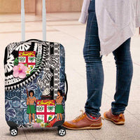 Fiji Day Luggage Cover Traditional Tapa with Hibiscus and Emblems