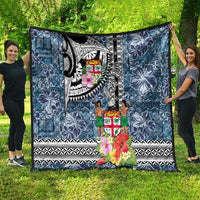 Fiji Day Quilt Traditional Tapa with Hibiscus and Emblems