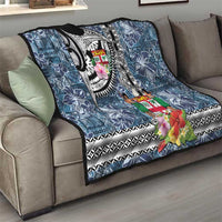 Fiji Day Quilt Traditional Tapa with Hibiscus and Emblems