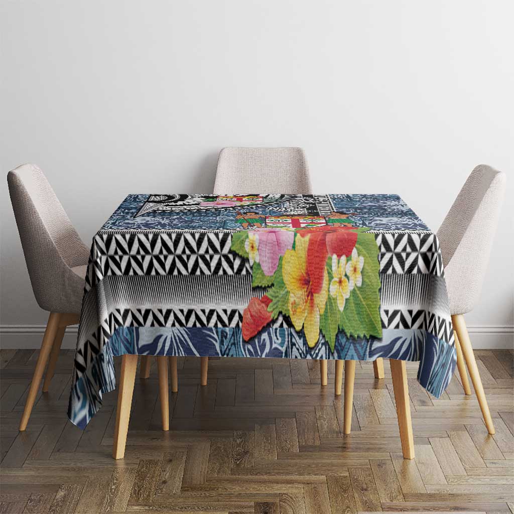 Fiji Day Tablecloth Traditional Tapa with Hibiscus and Emblems