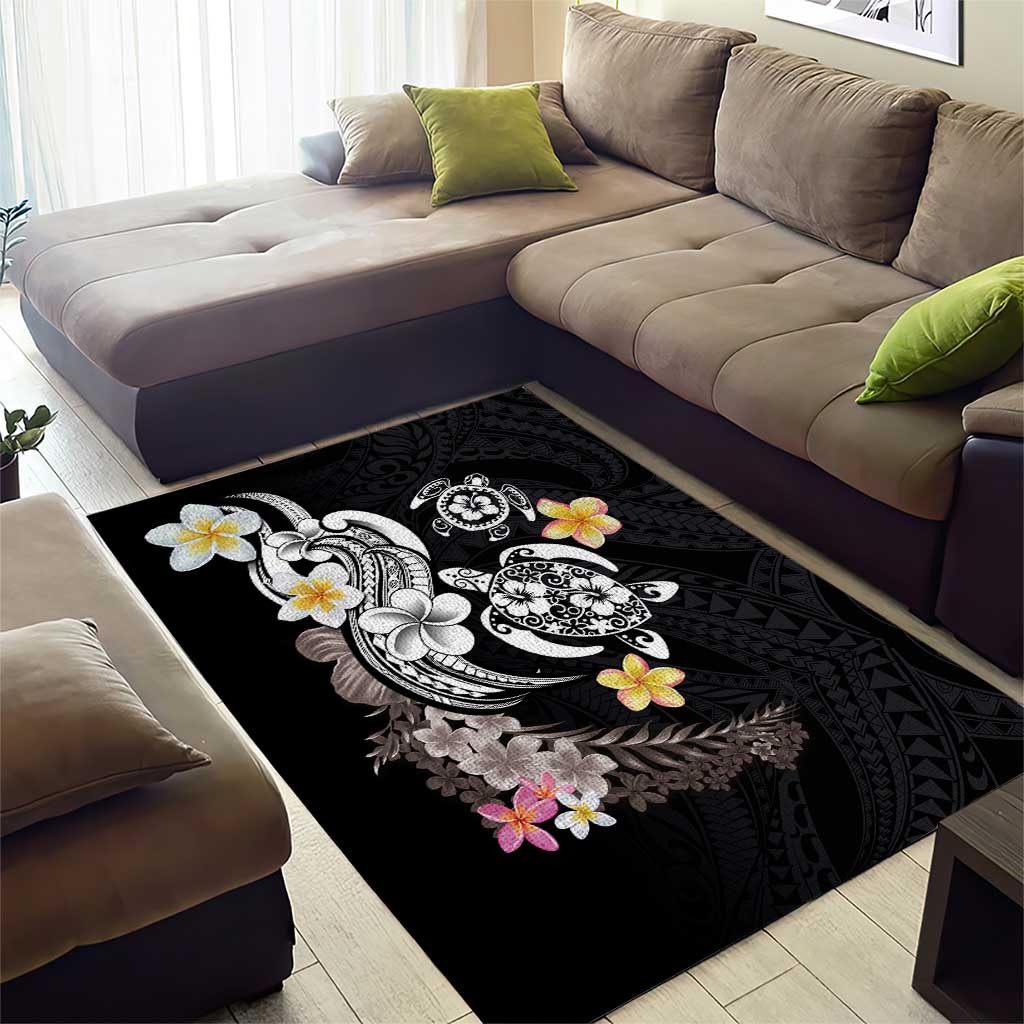 Hawaiian Tropical Plumeria Turtles Area Rug Polynesian Art Tattoo