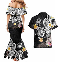 Hawaiian Tropical Plumeria Turtles Couples Matching Mermaid Dress and Hawaiian Shirt Polynesian Art Tattoo LT03 - Polynesian Pride