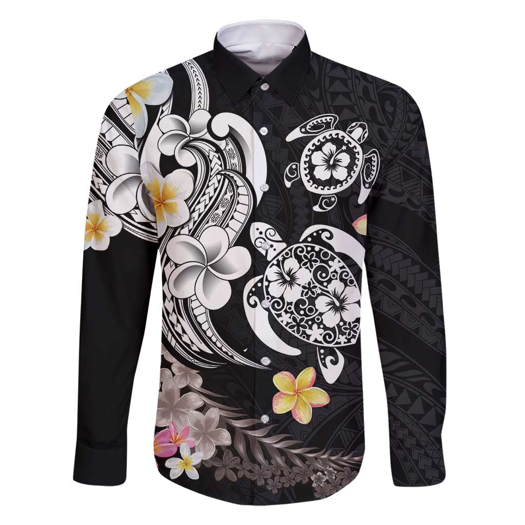 Hawaiian Tropical Plumeria Turtles Family Matching Long Sleeve Bodycon Dress and Hawaiian Shirt Polynesian Art Tattoo LT03 Dad's Shirt - Long Sleeve - Polynesian Pride