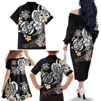 Hawaiian Tropical Plumeria Turtles Family Matching Off The Shoulder Long Sleeve Dress and Hawaiian Shirt Polynesian Art Tattoo LT03 - Polynesian Pride