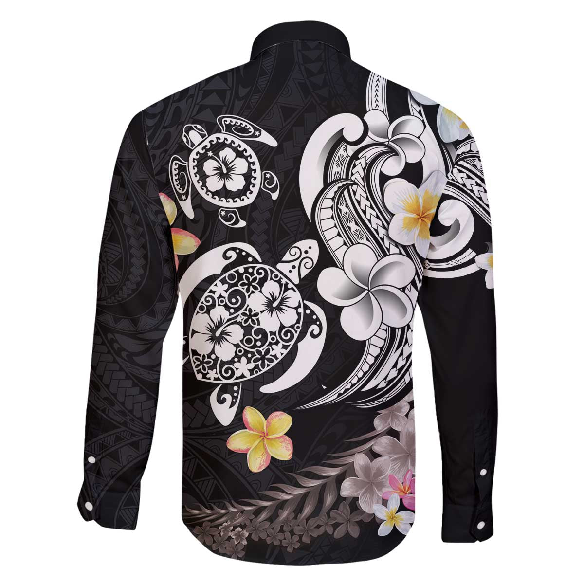 Hawaiian Tropical Plumeria Turtles Family Matching Off The Shoulder Long Sleeve Dress and Hawaiian Shirt Polynesian Art Tattoo LT03 - Polynesian Pride