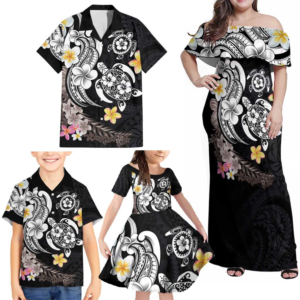 Hawaiian Tropical Plumeria Turtles Family Matching Off Shoulder Maxi Dress and Hawaiian Shirt Polynesian Art Tattoo LT03 - Polynesian Pride