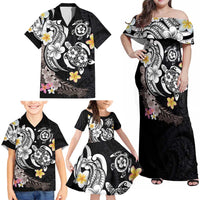 Hawaiian Tropical Plumeria Turtles Family Matching Off Shoulder Maxi Dress and Hawaiian Shirt Polynesian Art Tattoo LT03 - Polynesian Pride