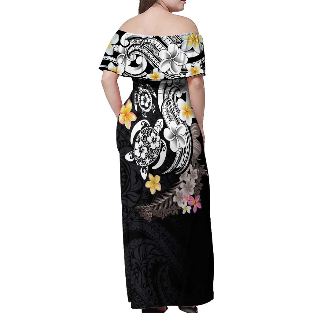 Hawaiian Tropical Plumeria Turtles Family Matching Off Shoulder Maxi Dress and Hawaiian Shirt Polynesian Art Tattoo LT03 - Polynesian Pride