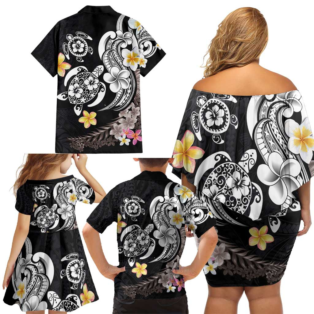 Hawaiian Tropical Plumeria Turtles Family Matching Off Shoulder Short Dress and Hawaiian Shirt Polynesian Art Tattoo LT03 - Polynesian Pride