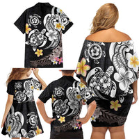 Hawaiian Tropical Plumeria Turtles Family Matching Off Shoulder Short Dress and Hawaiian Shirt Polynesian Art Tattoo LT03 - Polynesian Pride