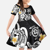 Hawaiian Tropical Plumeria Turtles Family Matching Puletasi and Hawaiian Shirt Polynesian Art Tattoo LT03 Daughter's Dress - Polynesian Pride