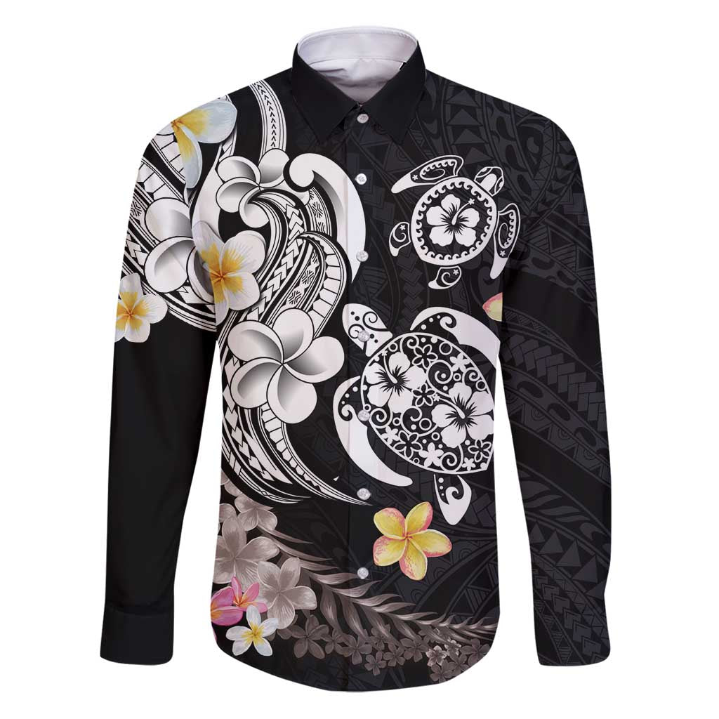 Hawaiian Tropical Plumeria Turtles Family Matching Puletasi and Hawaiian Shirt Polynesian Art Tattoo LT03 Dad's Shirt - Long Sleeve - Polynesian Pride