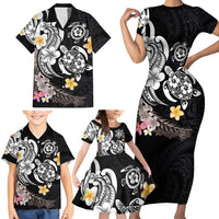 Hawaiian Tropical Plumeria Turtles Family Matching Short Sleeve Bodycon Dress and Hawaiian Shirt Polynesian Art Tattoo LT03 - Polynesian Pride