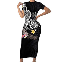 Hawaiian Tropical Plumeria Turtles Family Matching Short Sleeve Bodycon Dress and Hawaiian Shirt Polynesian Art Tattoo LT03 Mom's Dress - Polynesian Pride