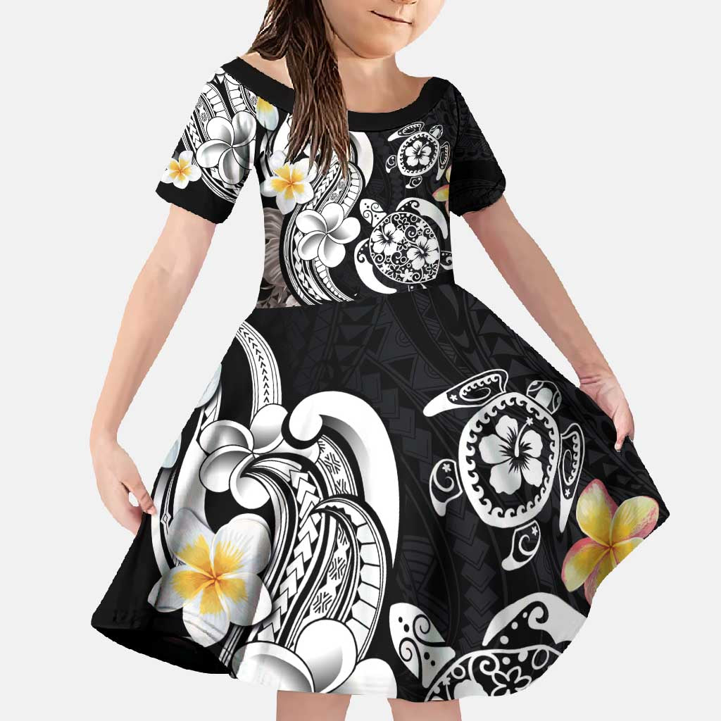 Hawaiian Tropical Plumeria Turtles Family Matching Summer Maxi Dress and Hawaiian Shirt Polynesian Art Tattoo LT03 Daughter's Dress - Polynesian Pride