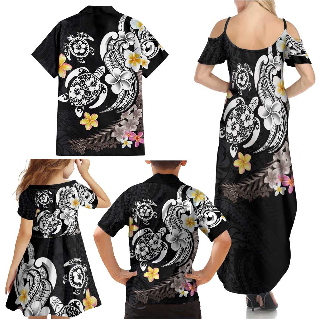Hawaiian Tropical Plumeria Turtles Family Matching Summer Maxi Dress and Hawaiian Shirt Polynesian Art Tattoo LT03 - Polynesian Pride
