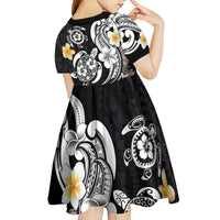 Hawaiian Tropical Plumeria Turtles Kid Short Sleeve Dress Polynesian Art Tattoo