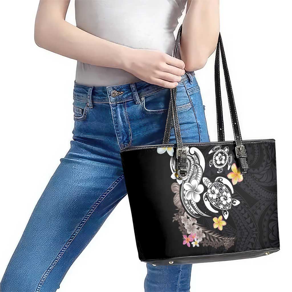 Hawaiian Tropical Plumeria Turtles Leather Tote Bag Polynesian Art Tattoo