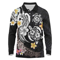 Hawaiian Tropical Plumeria Turtles Long Sleeve Polo Shirt Polynesian Art Tattoo