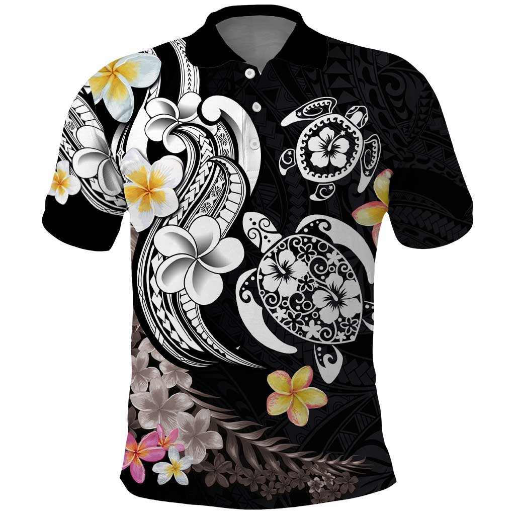 Hawaiian Tropical Plumeria Turtles Polo Shirt Polynesian Art Tattoo