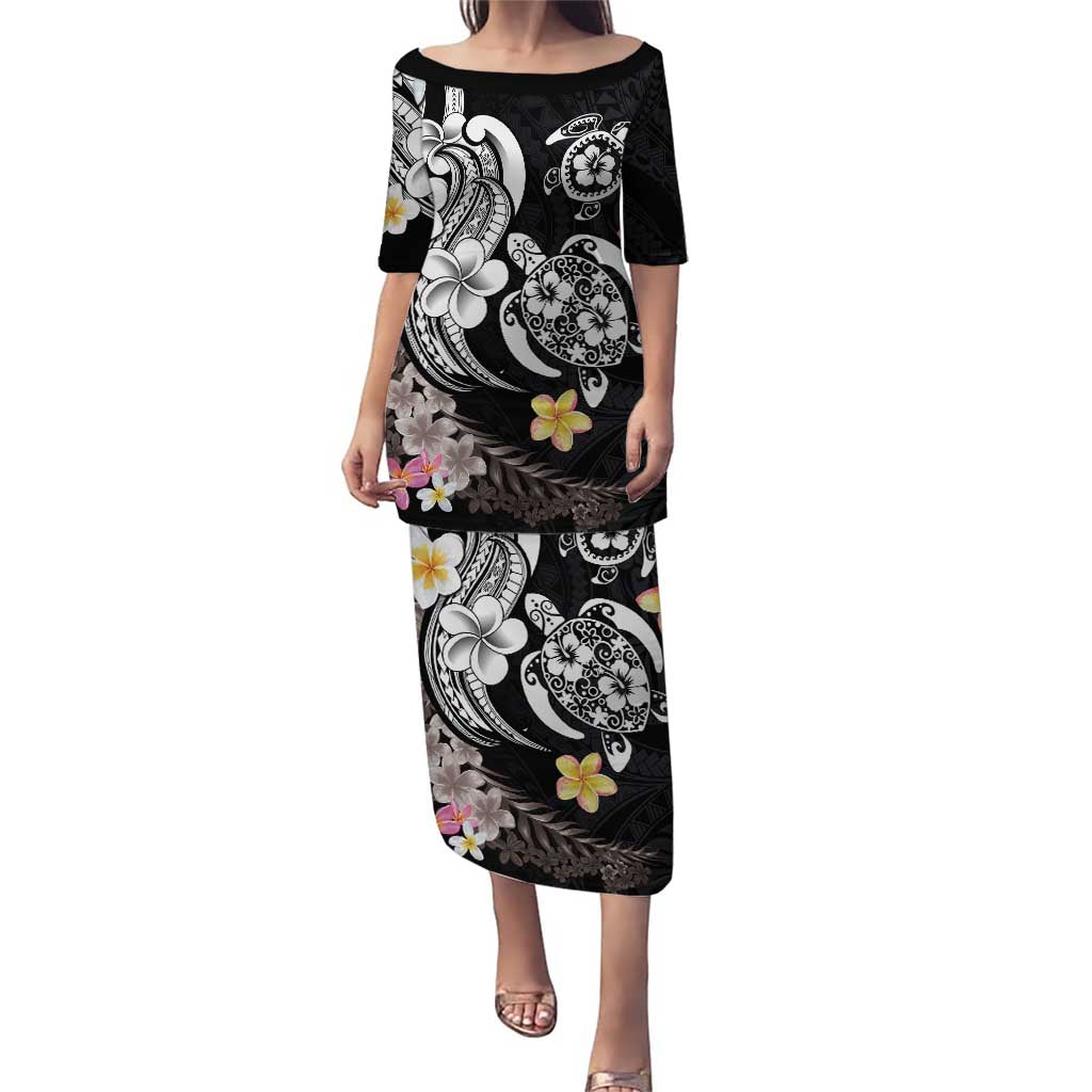 Hawaiian Tropical Plumeria Turtles Puletasi Polynesian Art Tattoo LT03 Long Dress - Polynesian Pride
