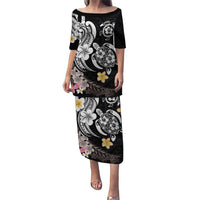 Hawaiian Tropical Plumeria Turtles Puletasi Polynesian Art Tattoo LT03 Long Dress - Polynesian Pride