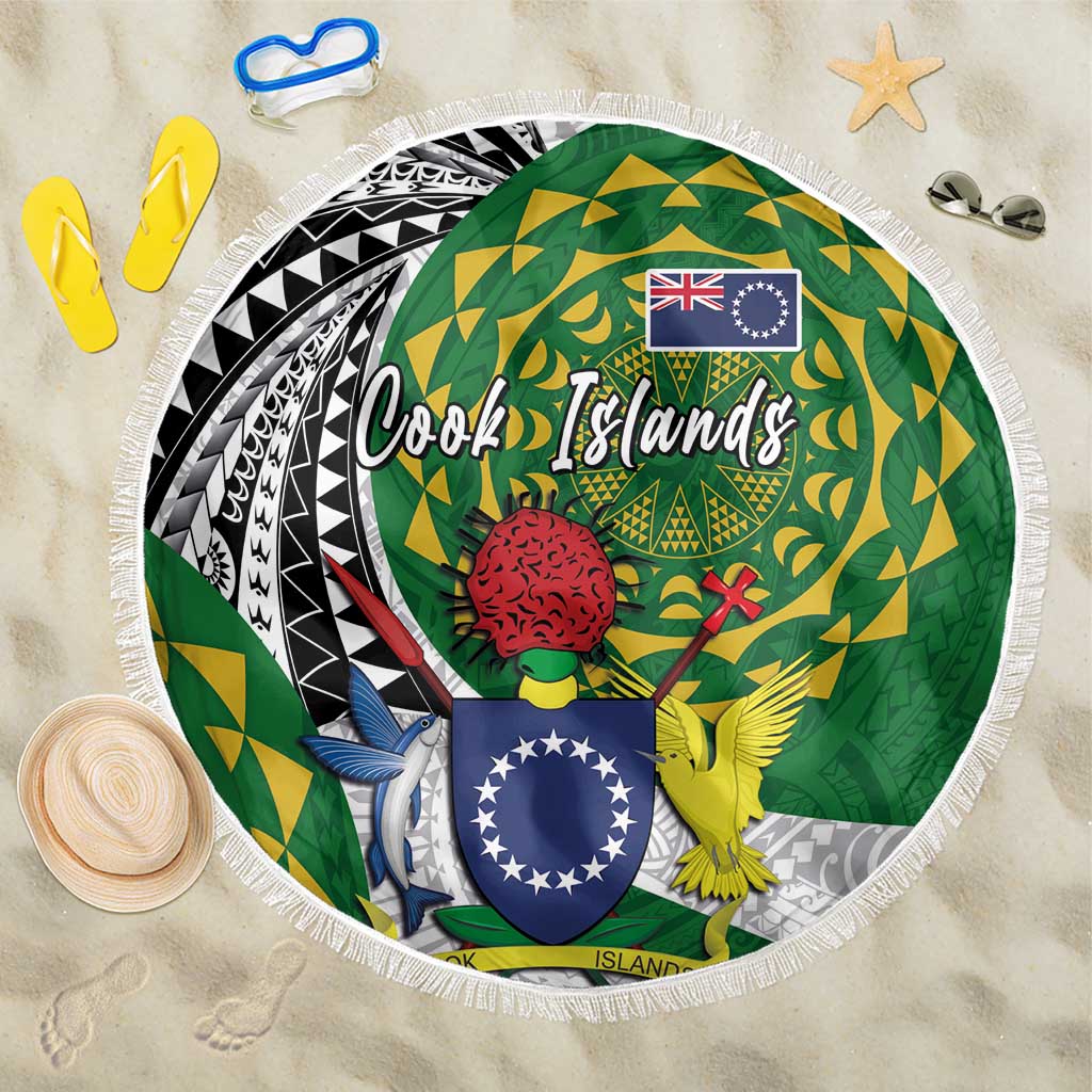 Cook Islands Independence Day Beach Blanket National Flag and Emblem with Tatau Tattoo