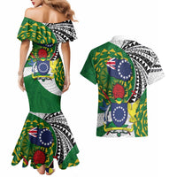 Cook Islands Independence Day Couples Matching Mermaid Dress and Hawaiian Shirt National Flag and Emblem with Tatau Tattoo LT03 - Polynesian Pride