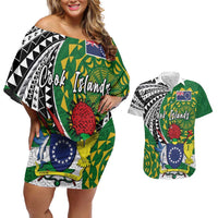 Cook Islands Independence Day Couples Matching Off Shoulder Short Dress and Hawaiian Shirt National Flag and Emblem with Tatau Tattoo LT03 No Dress - Polynesian Pride