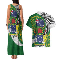 Cook Islands Independence Day Couples Matching Tank Maxi Dress and Hawaiian Shirt National Flag and Emblem with Tatau Tattoo LT03 - Polynesian Pride