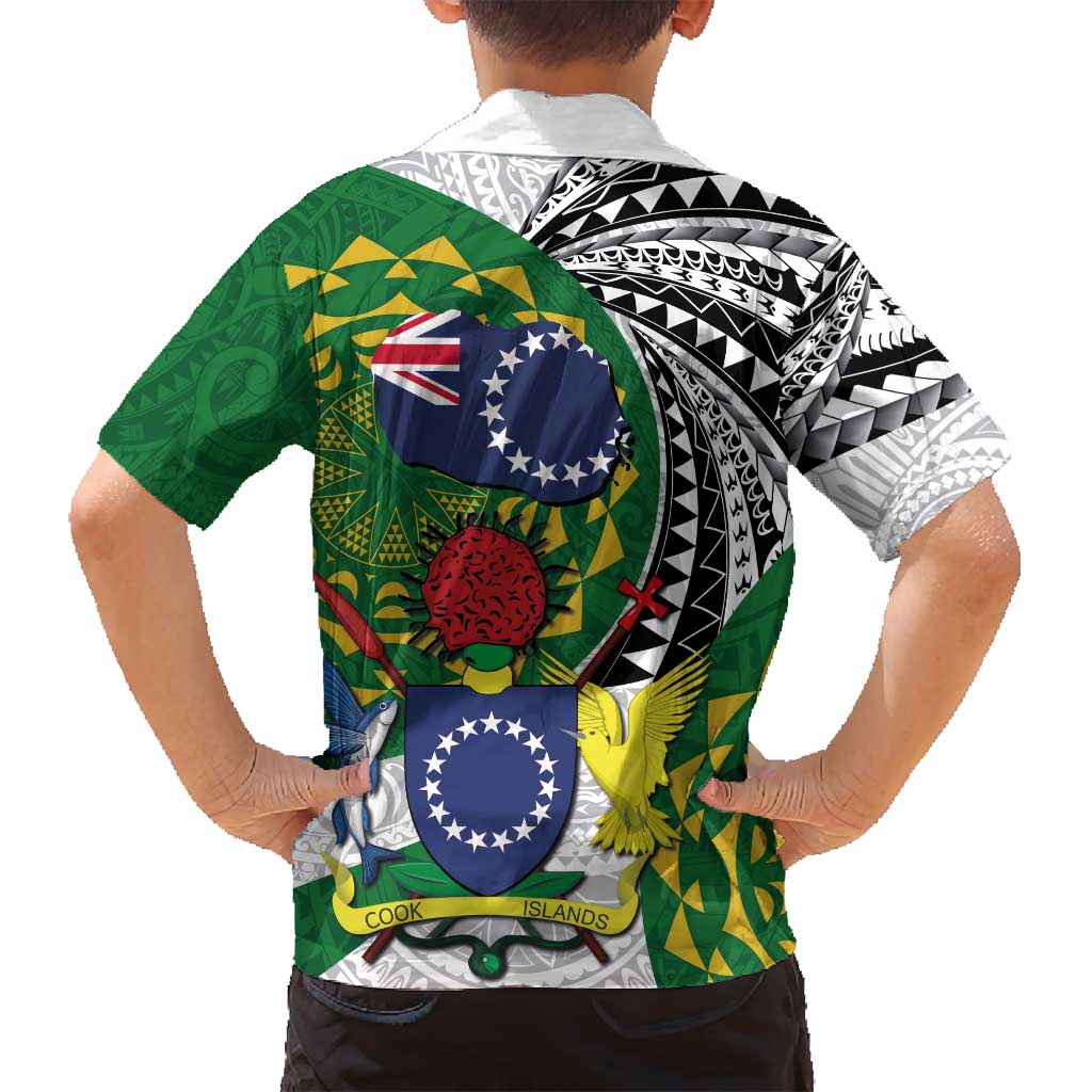 Cook Islands Independence Day Family Matching Long Sleeve Bodycon Dress and Hawaiian Shirt National Flag and Emblem with Tatau Tattoo LT03 - Polynesian Pride