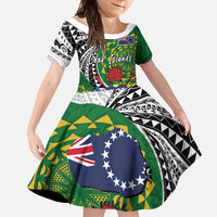Cook Islands Independence Day Family Matching Mermaid Dress and Hawaiian Shirt National Flag and Emblem with Tatau Tattoo LT03 Daughter's Dress - Polynesian Pride
