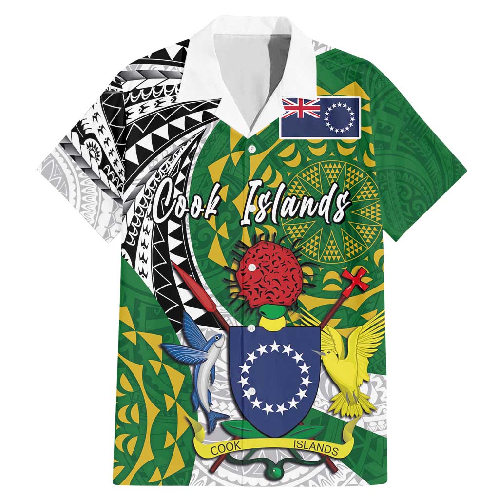 Cook Islands Independence Day Family Matching Mermaid Dress and Hawaiian Shirt National Flag and Emblem with Tatau Tattoo LT03 Dad's Shirt - Short Sleeve - Polynesian Pride
