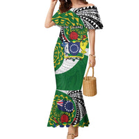 Cook Islands Independence Day Family Matching Mermaid Dress and Hawaiian Shirt National Flag and Emblem with Tatau Tattoo LT03 Mom's Dress - Polynesian Pride