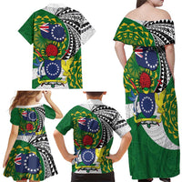 Cook Islands Independence Day Family Matching Off Shoulder Maxi Dress and Hawaiian Shirt National Flag and Emblem with Tatau Tattoo LT03 - Polynesian Pride