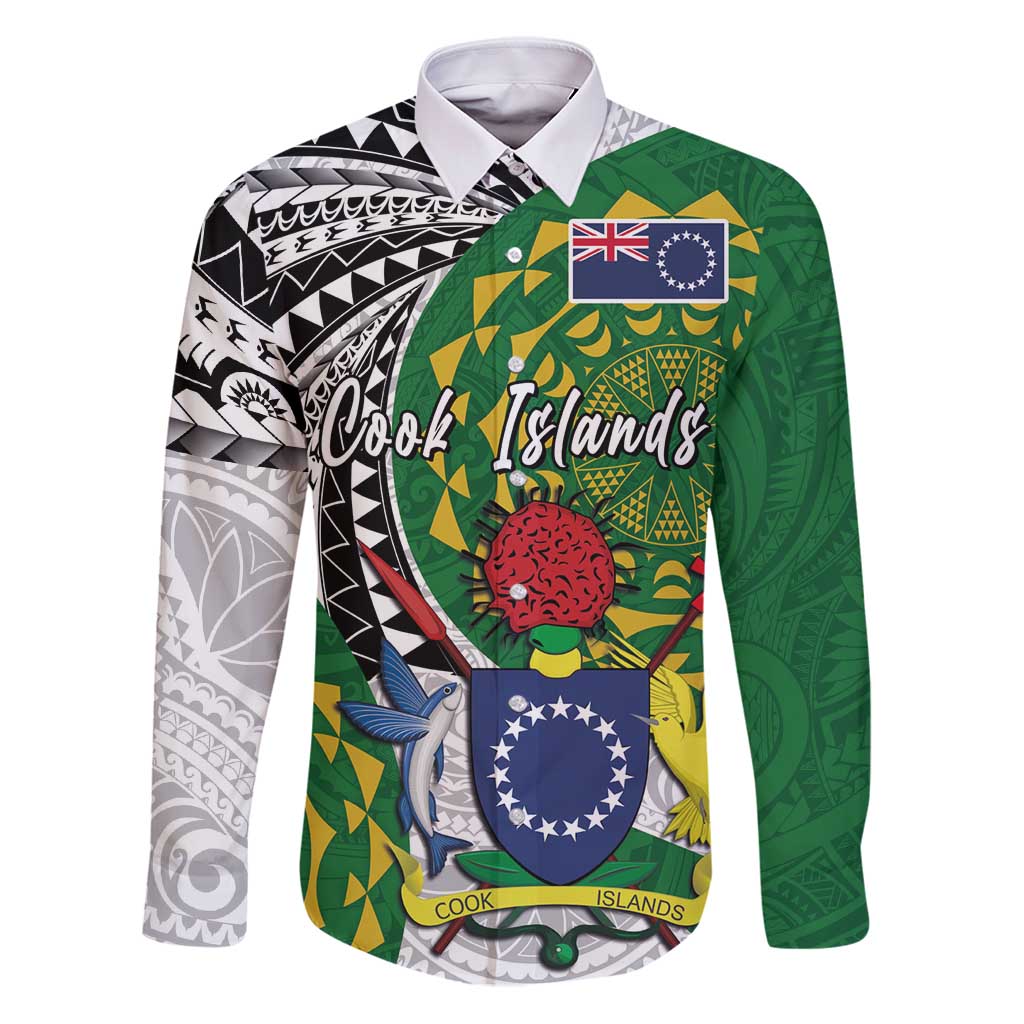 Cook Islands Independence Day Family Matching Puletasi and Hawaiian Shirt National Flag and Emblem with Tatau Tattoo LT03 Dad's Shirt - Long Sleeve - Polynesian Pride