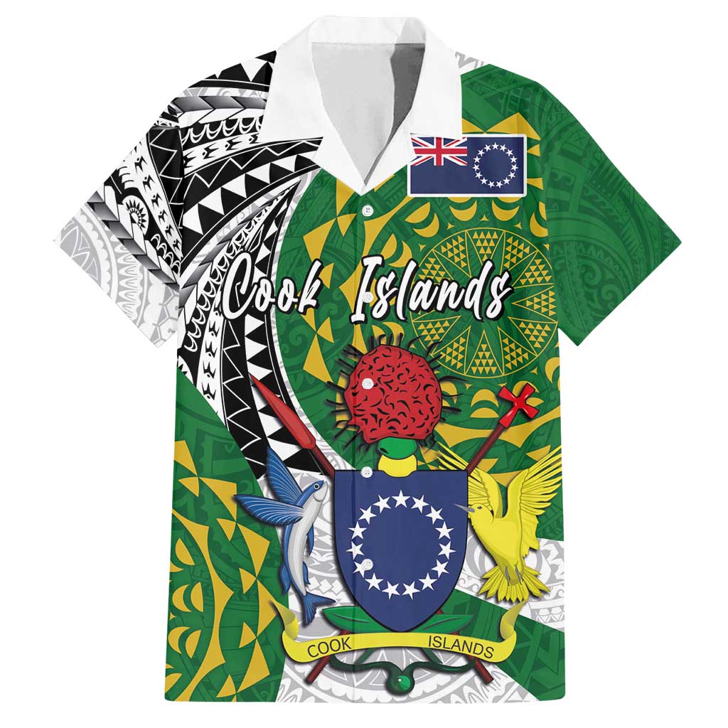 Cook Islands Independence Day Family Matching Summer Maxi Dress and Hawaiian Shirt National Flag and Emblem with Tatau Tattoo LT03 Dad's Shirt - Short Sleeve - Polynesian Pride