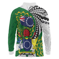 Cook Islands Independence Day Long Sleeve Polo Shirt National Flag and Emblem with Tatau Tattoo