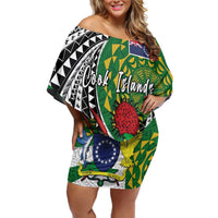 Cook Islands Independence Day Off Shoulder Short Dress National Flag and Emblem with Tatau Tattoo