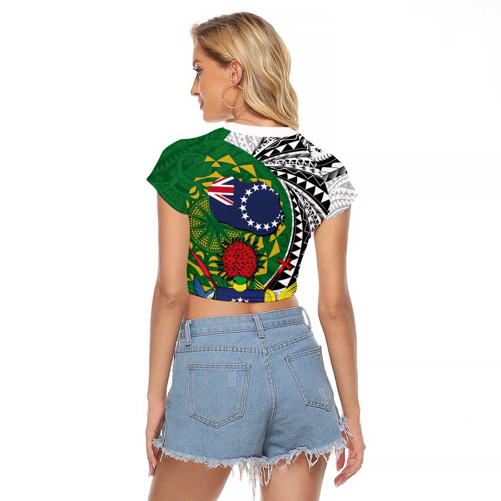 Cook Islands Independence Day Raglan Cropped T Shirt National Flag and Emblem with Tatau Tattoo