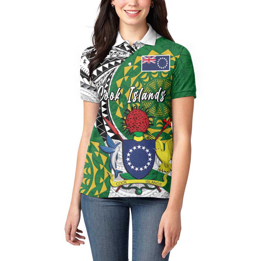 Cook Islands Independence Day Women Polo Shirt National Flag and Emblem with Tatau Tattoo